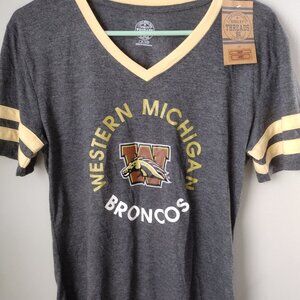 Western Michigan University Adult T-Shirt Broncos Logo, Athletic Grey sz M New